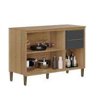 Balcão Com Tampo 3 Portas 2 Gavetas Paola - Aramóveis Carvalho Dakar / Grafite - 3