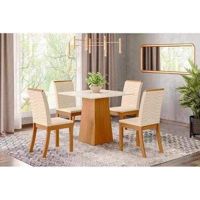 Conjunto Mesa De Cozinha Dora Tampo Madeirado 90cm E 4 Cadeiras Isa Nature Linho Henn