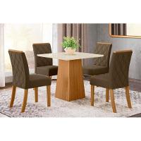 Conjunto Mesa De Cozinha Dora Tampo Madeirado 90x90cm E 4 Cadeiras Vita Nature Suede Light Bege Henn - 1
