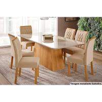 Sala De Jantar Completa Helena C- Tampo Madeirado C- Vidro 210x100cm E 6 Cadeiras Juliana Madeirado-suede Nude Bege - Cimol - 1