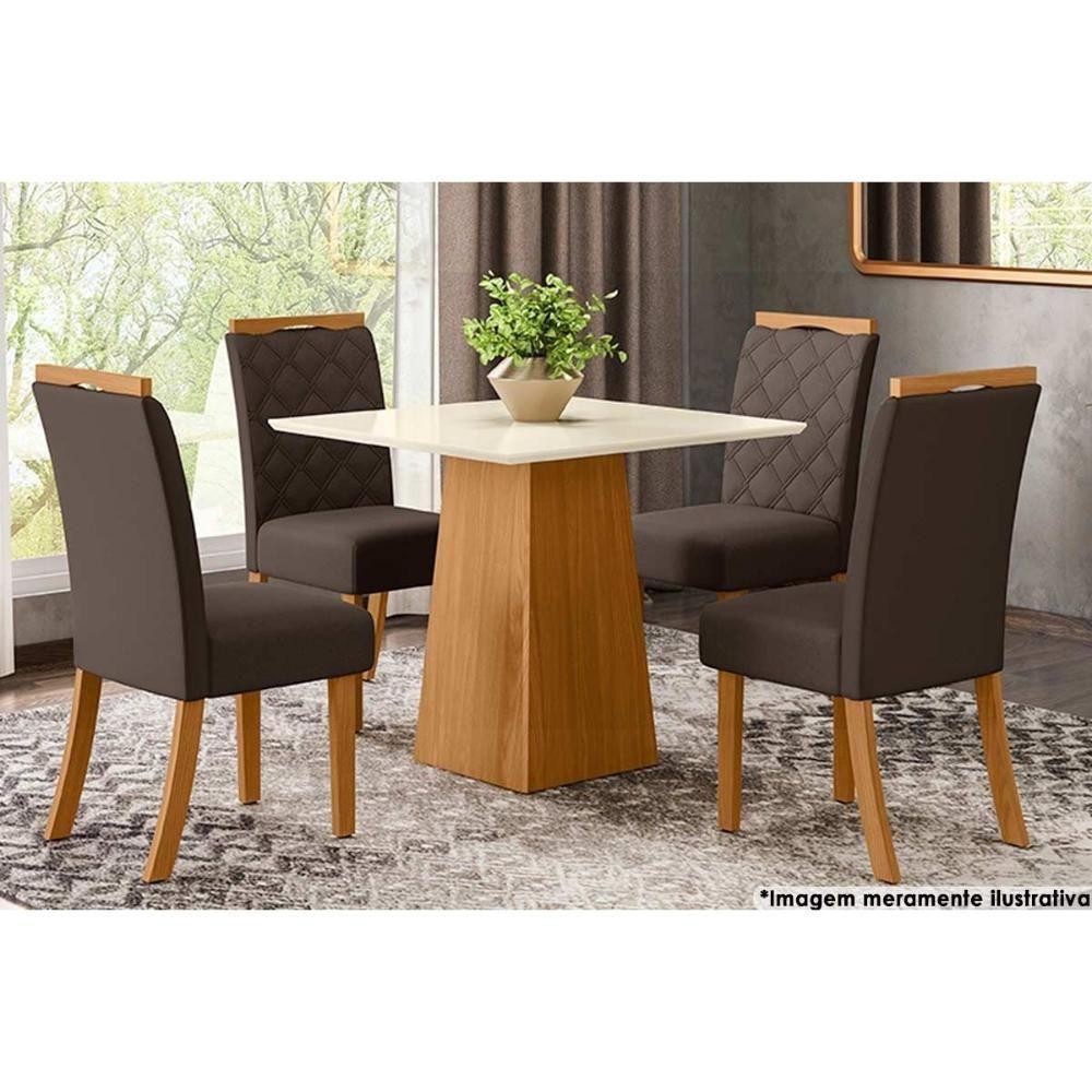 Conjunto Mesa Sala Jantar Dora Tampo Madeirado 90cm E 4 Cadeiras Bella Nature Linho Henn - 6