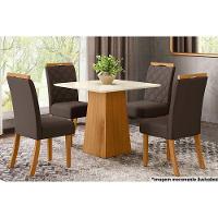 Conjunto Mesa Sala Jantar Dora Tampo Madeirado 90cm E 4 Cadeiras Bella Nature Linho Henn - 6