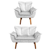 Sofá Namoradeira E Poltrona Pé Palito Castanho Opala Corano D03 - D\'rossi Branco - 1