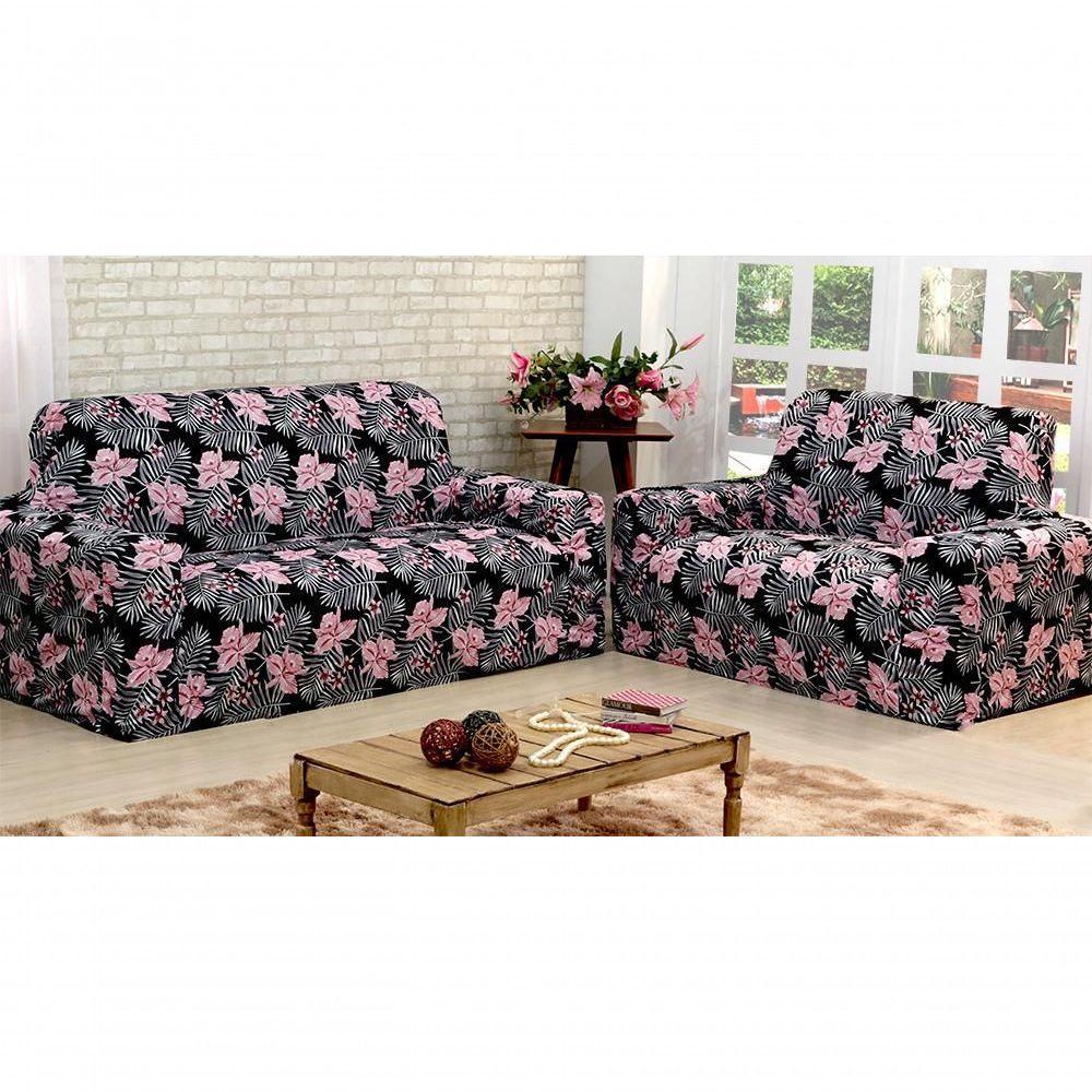 Capa De Sofá Adere Floral Rosa 02 E 03 Lugares - 1