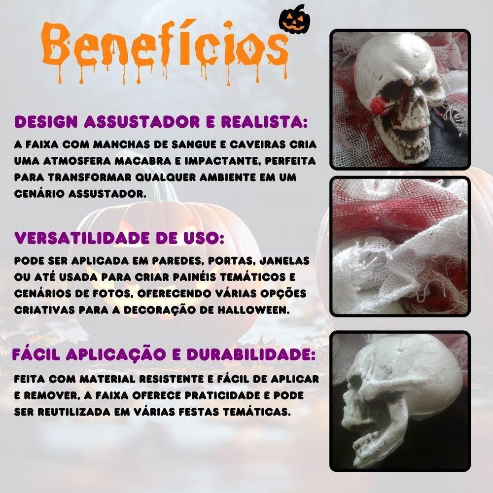 Faixa Decorativa Halloween Manchas De Sangue Com Caveiras - 4