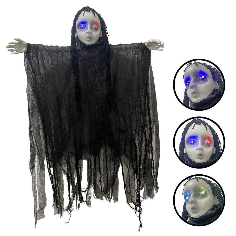 Boneco Halloween Pendurado Criança Fantasma Com Som E Luz - 1