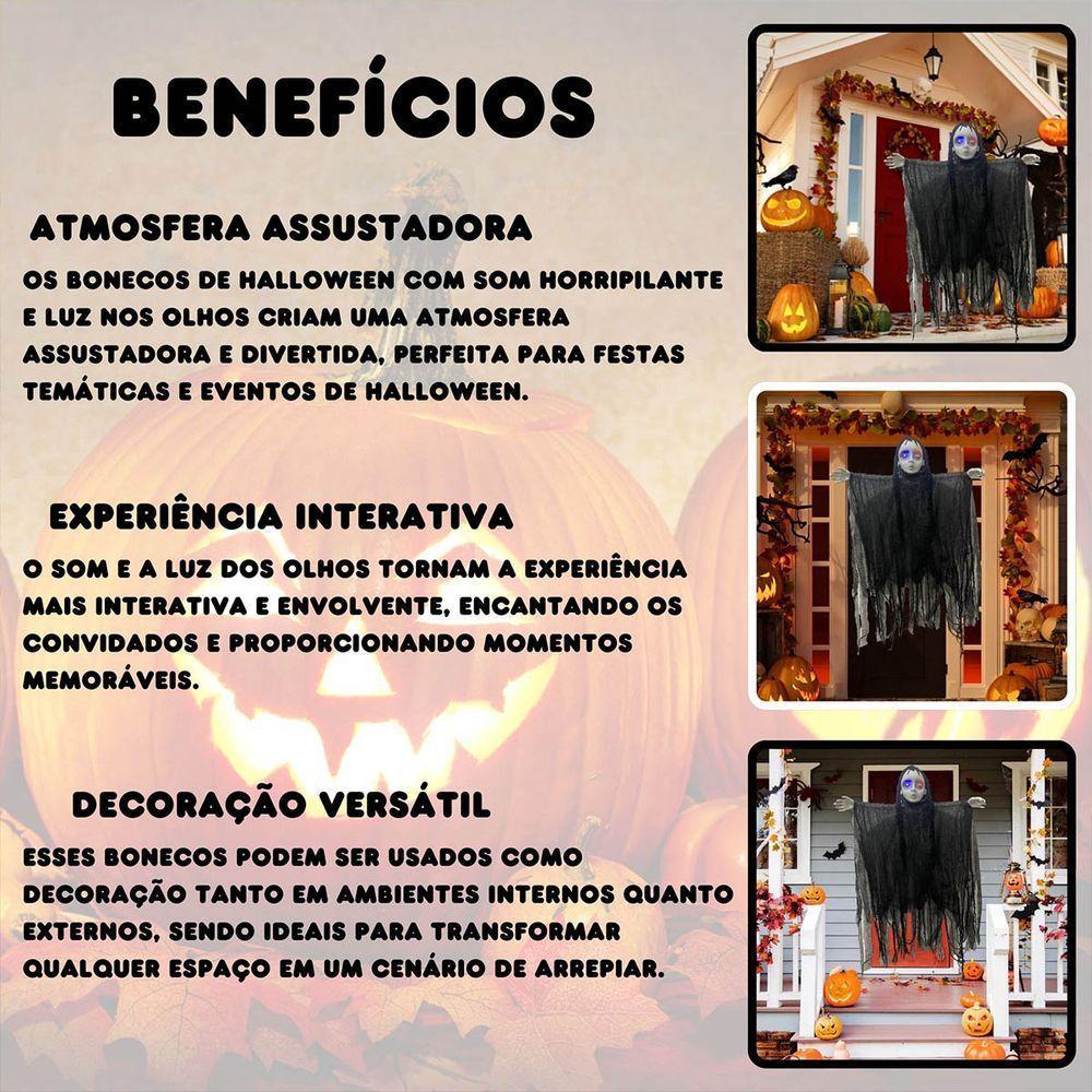 Boneco Halloween Pendurado Criança Fantasma Com Som E Luz - 6