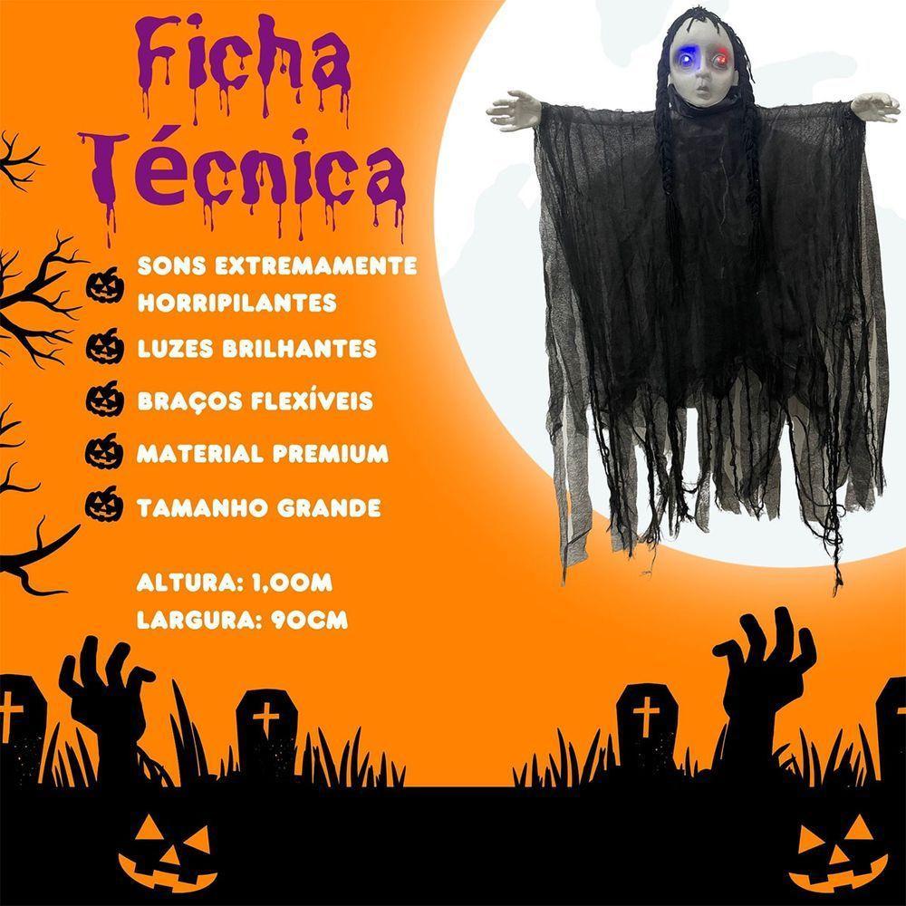 Boneco Halloween Pendurado Criança Fantasma Com Som E Luz - 7