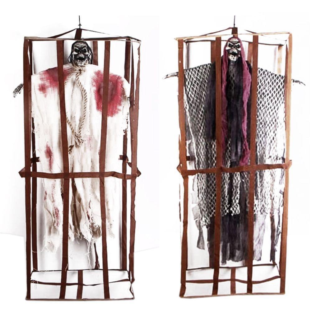 Boneco Bruxa Esqueleto Na Jaula Halloween Com Som E Luz - 2