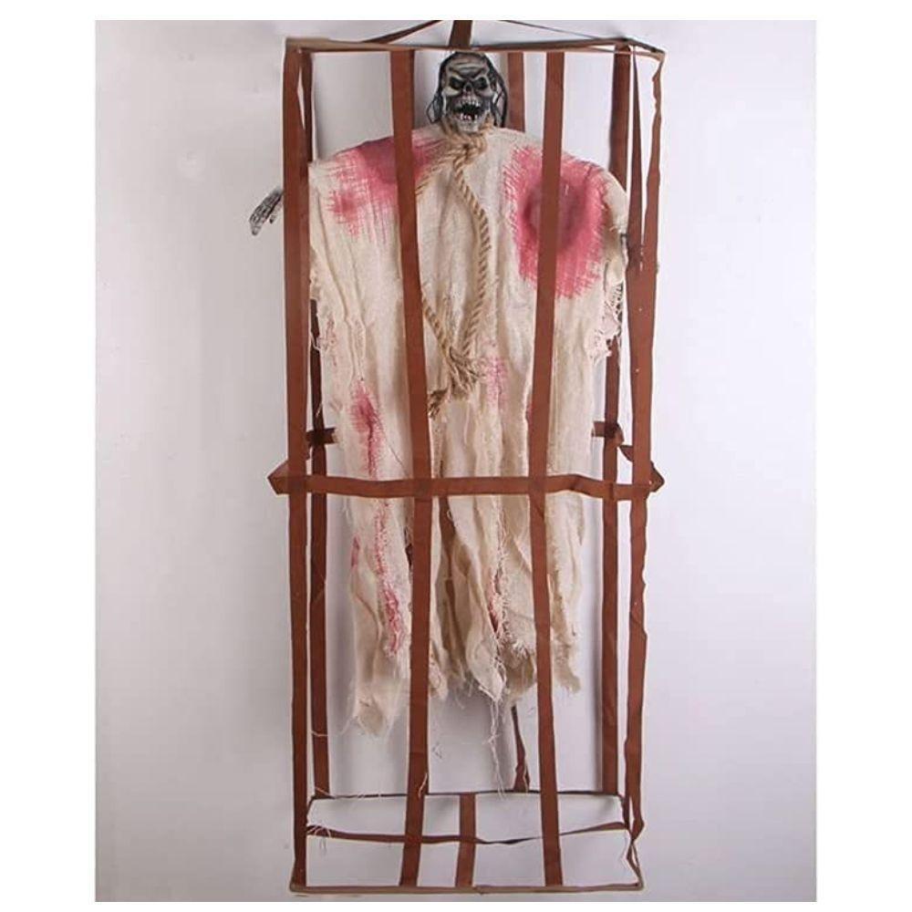 Boneco Bruxa Esqueleto Na Jaula Halloween Com Som E Luz - 3