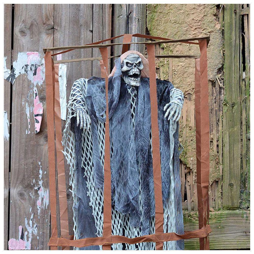 Boneco Bruxa Esqueleto Na Jaula Halloween Com Som E Luz - 9