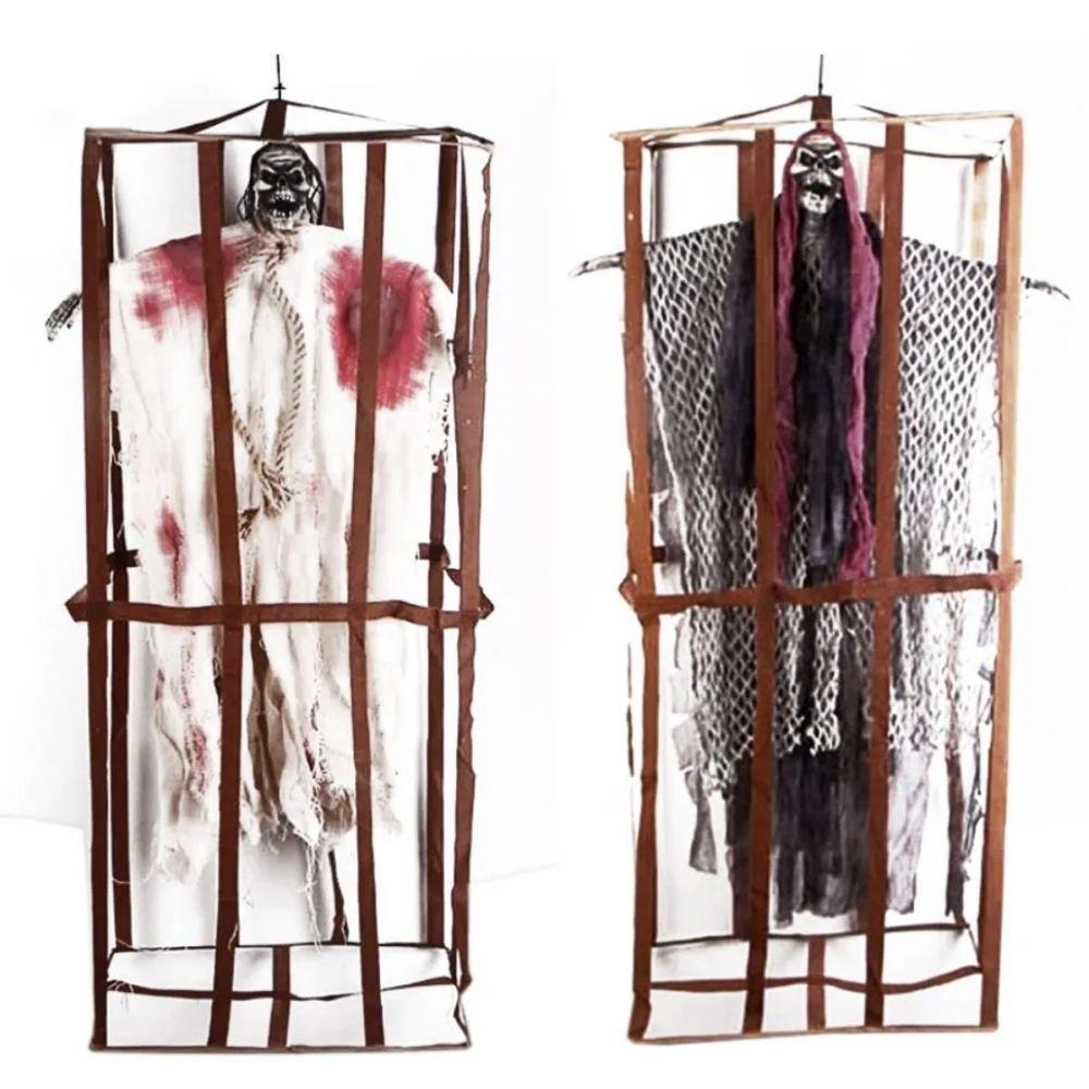 Boneco Bruxa Esqueleto Na Jaula Halloween Com Som E Luz - 10