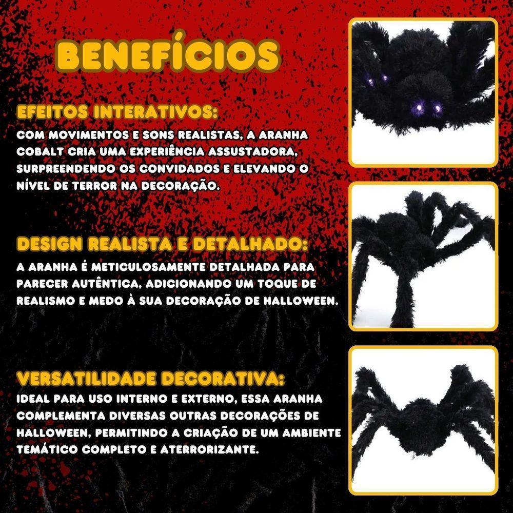 Decoração Halloween Aranha Cobalt De Veludo Com Luz - 4