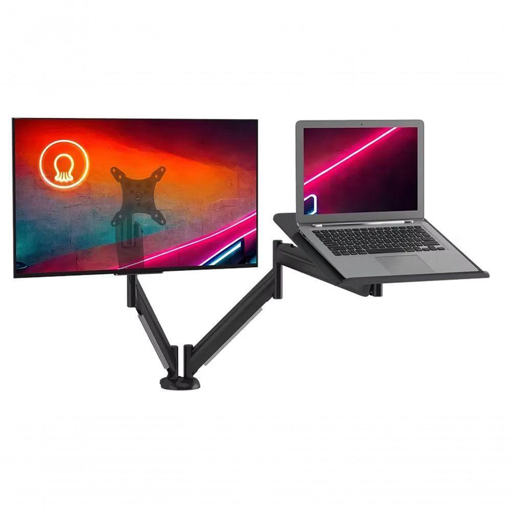 Suporte De Mesa Para Monitor Até 26 E Notebook Até 16 Articulado Octoo Clipway-n1 Prateado - 1