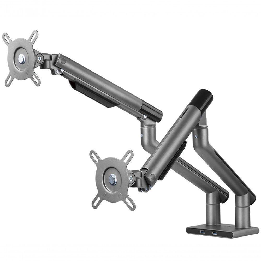 Suporte Para Monitor Até 32 Articulado Duplo Com 2 Saídas Usb Octoo Clipsmart-design- 2 Titanium - 1