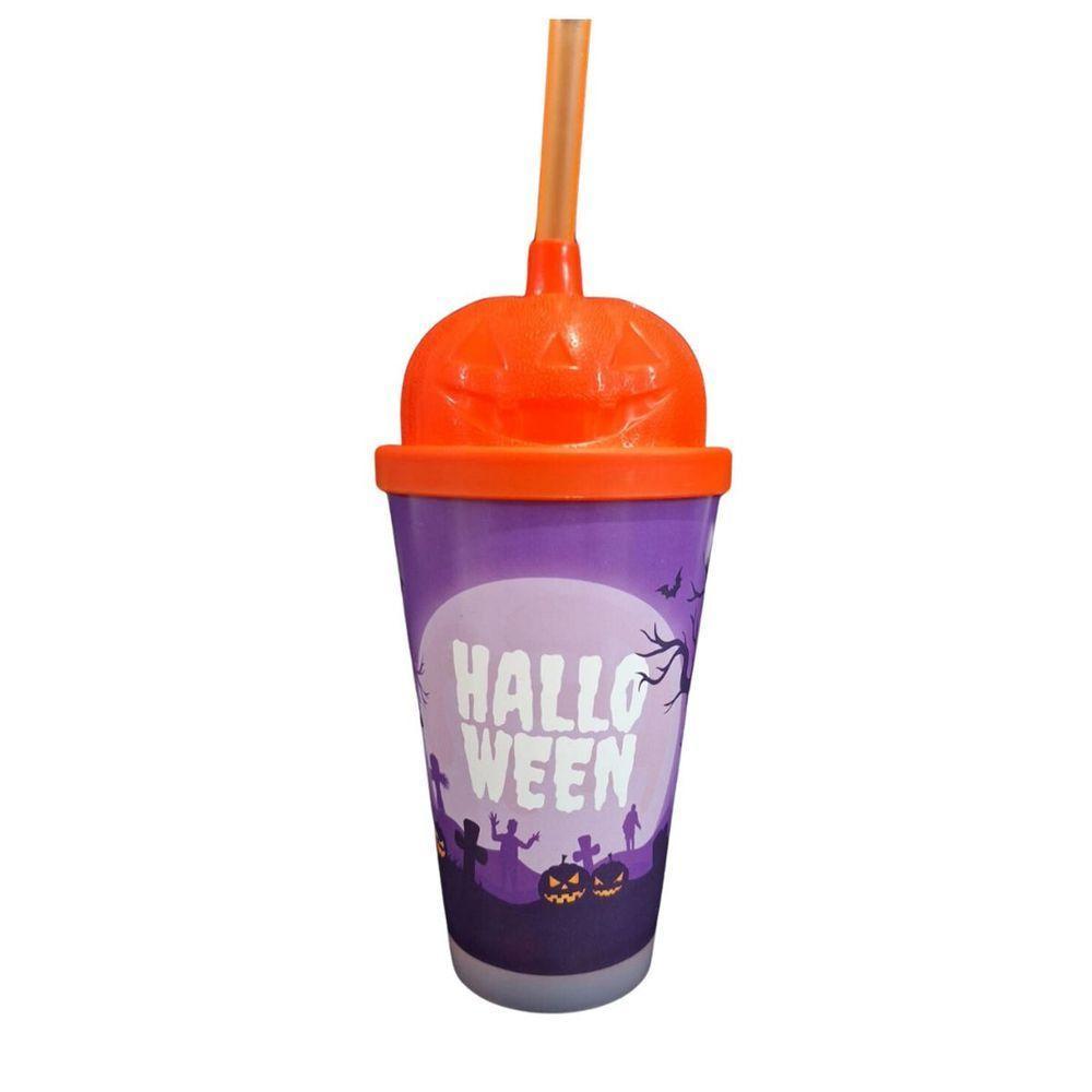 Copo Com Canudo Halloween Com Led - 350ml - 1