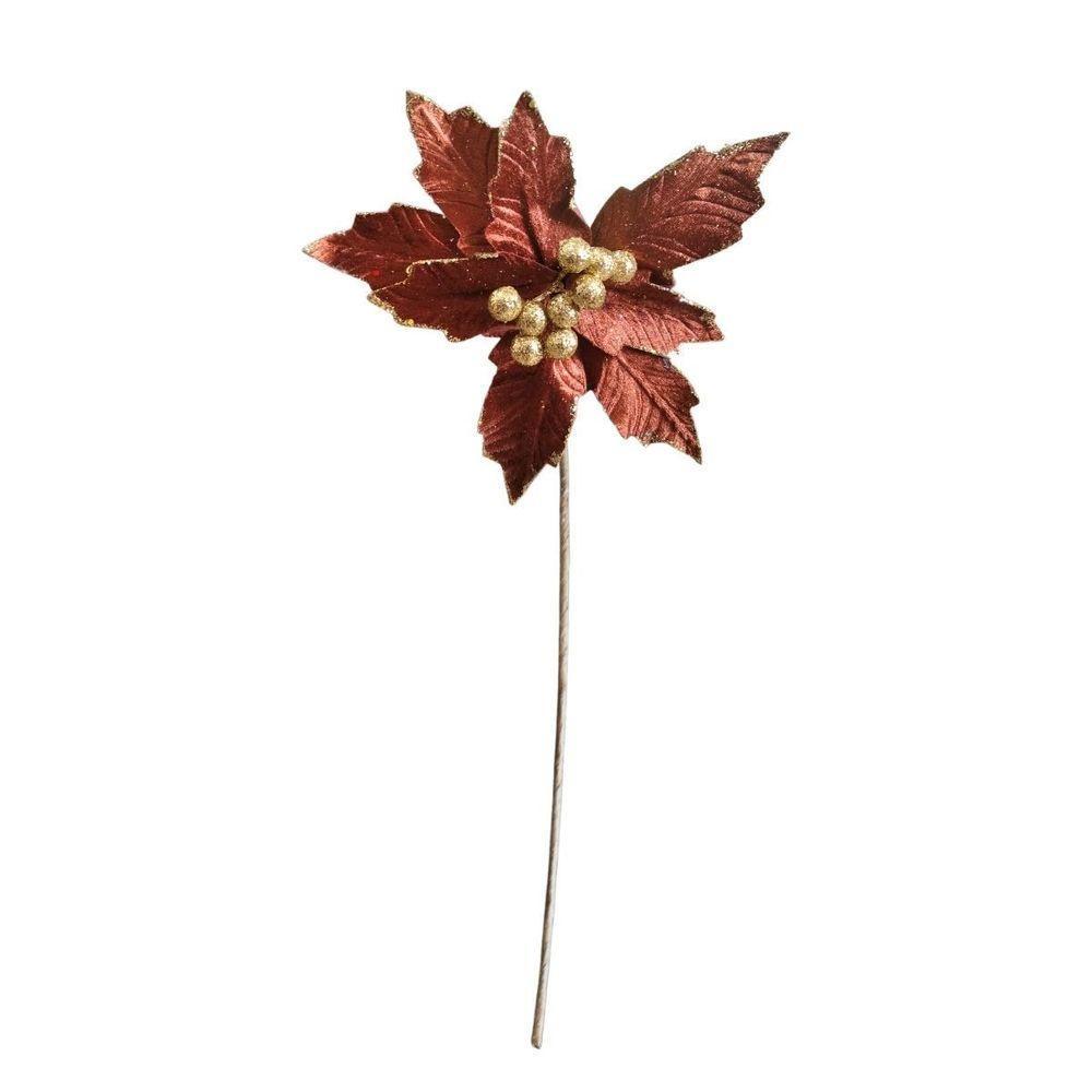 Flor Decorativa Poinsetia Ouro Velho Com Glitter 43cm - 1 Unidade - 2