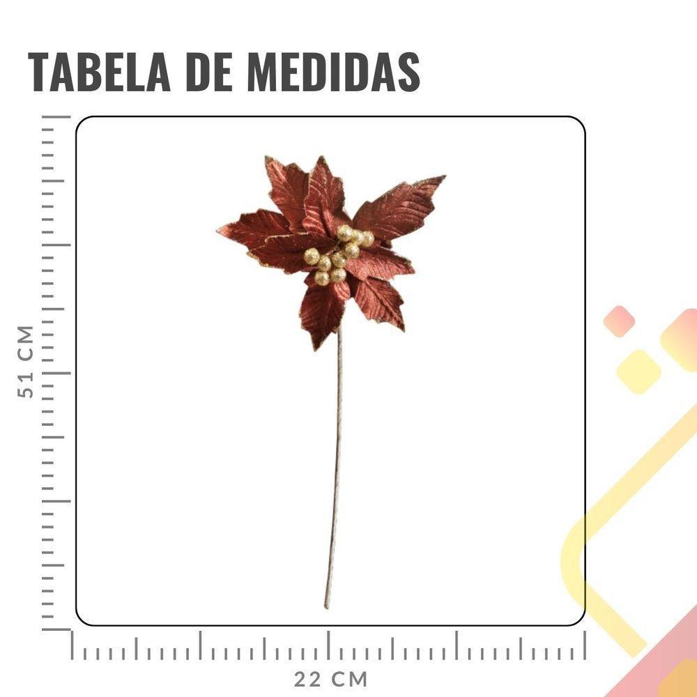 Flor Decorativa Poinsetia Ouro Velho Com Glitter 43cm - 1 Unidade - 3