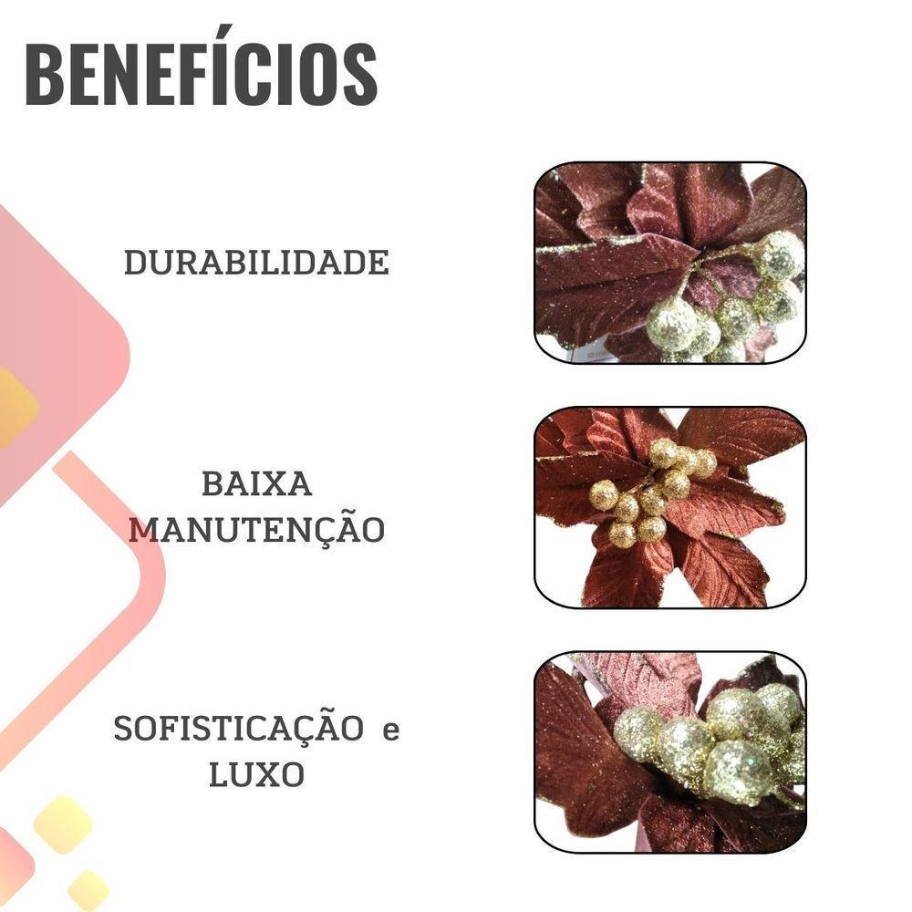 Flor Decorativa Poinsetia Ouro Velho Com Glitter 43cm - 1 Unidade - 4