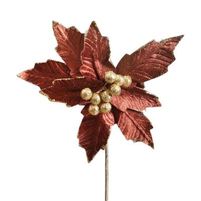 Flor Decorativa Poinsetia Ouro Velho Com Glitter 43cm - 1 Unidade