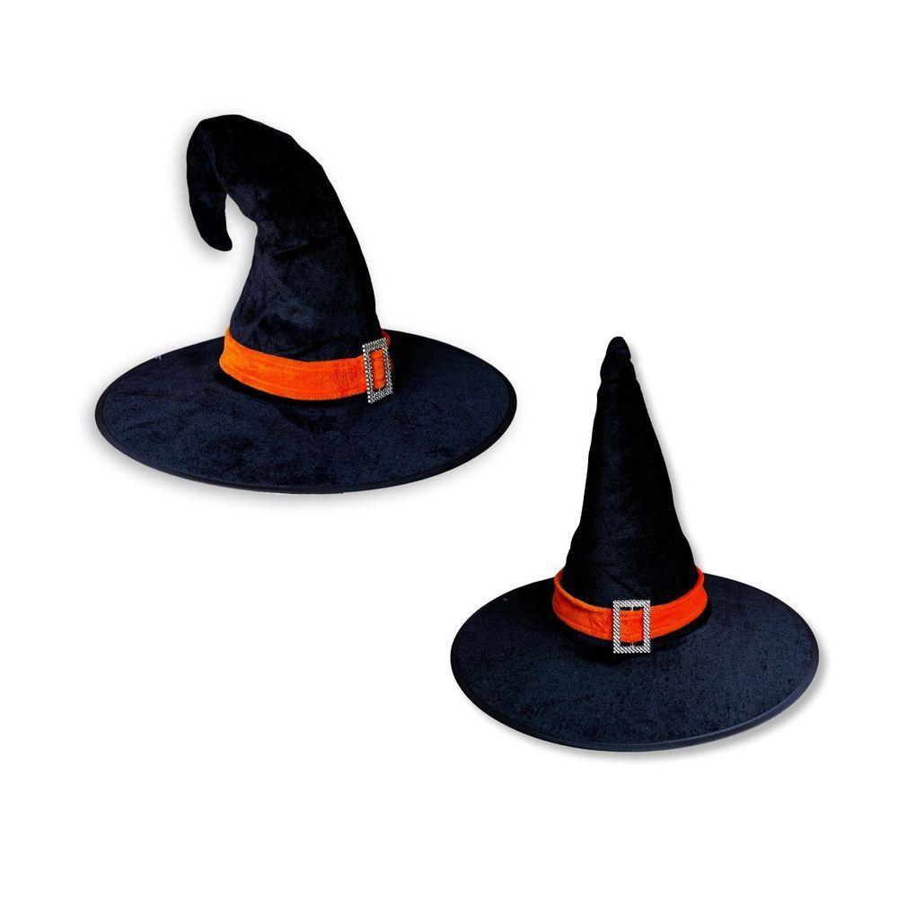 Chapéu De Bruxa Veludo Ponta Virada - Laranja - Halloween - 3