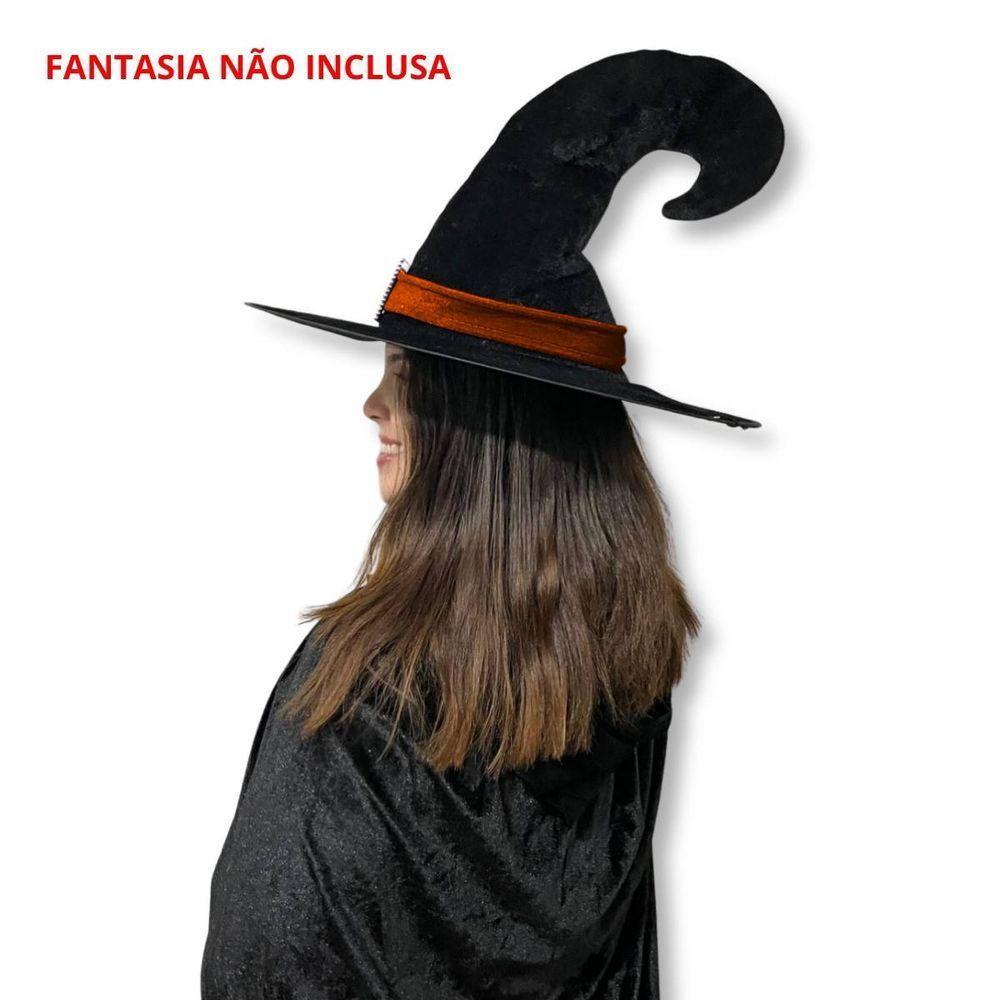 Chapéu De Bruxa Veludo Ponta Virada - Laranja - Halloween - 4