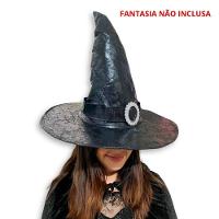 Chapéu De Bruxa Preto Com Fecho Luxo Halloween