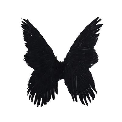 Asa De Anjo Pena Carnaval Halloween Luxo 80cm Preto