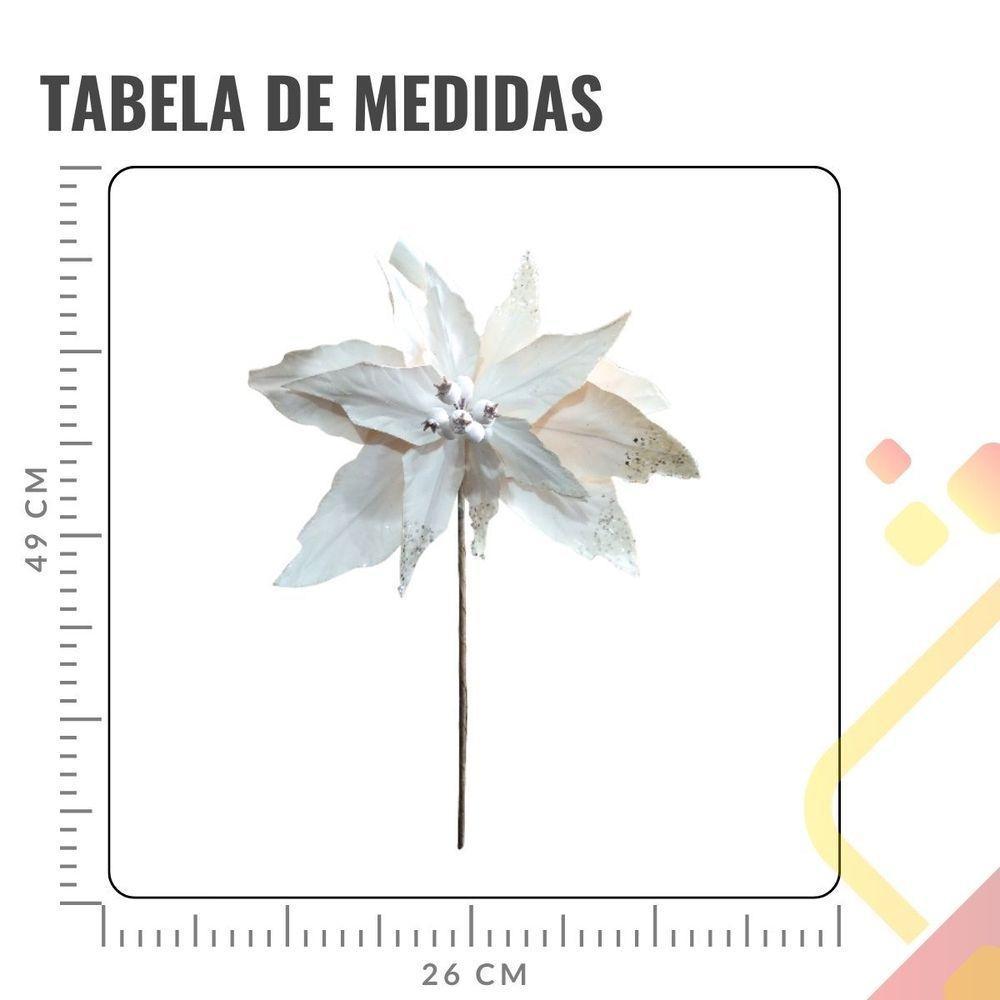 Flor Decorativa Poinsetia Branca Com Glitter Tecido - 1 Unidade - 3