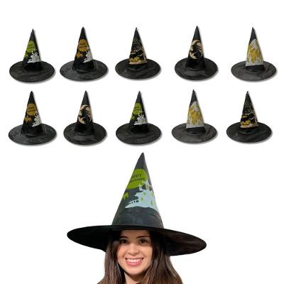 Kit 10 Chapéu Preto De Bruxa Happy Halloween