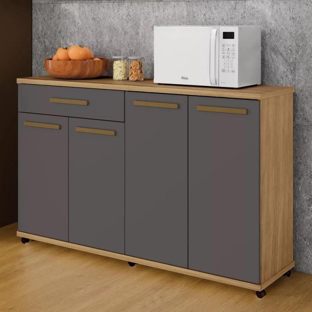 Balcão De Cozinha Campinas 4 Portas 1 Gaveta Cinamomo Grafite - 2