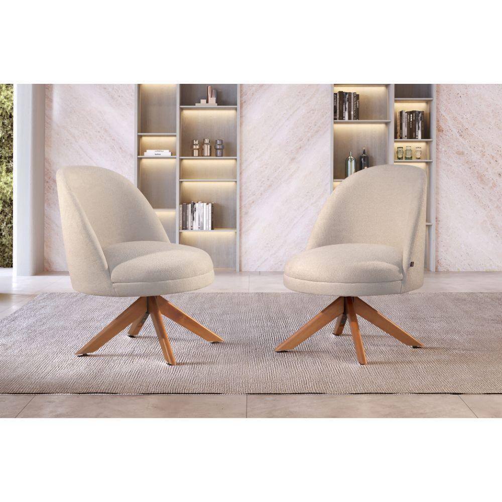 Poltrona Decorativa Lilli Boucle Off White Com Base Giratória Em Madeira - 2