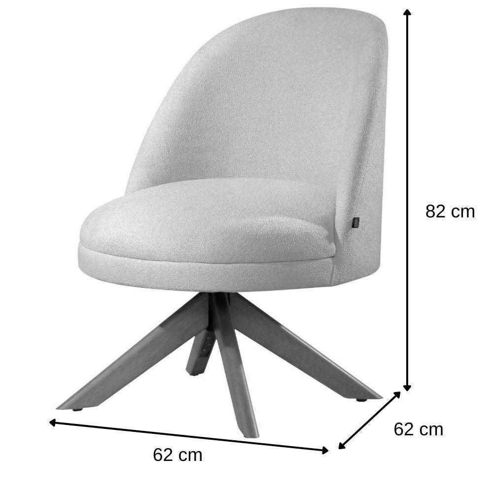 Poltrona Decorativa Lilli Boucle Off White Com Base Giratória Em Madeira - 8