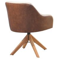 Poltrona Decorativa Hera Linho Nude Couro Caramelo Com Base Giratória Em Madeira