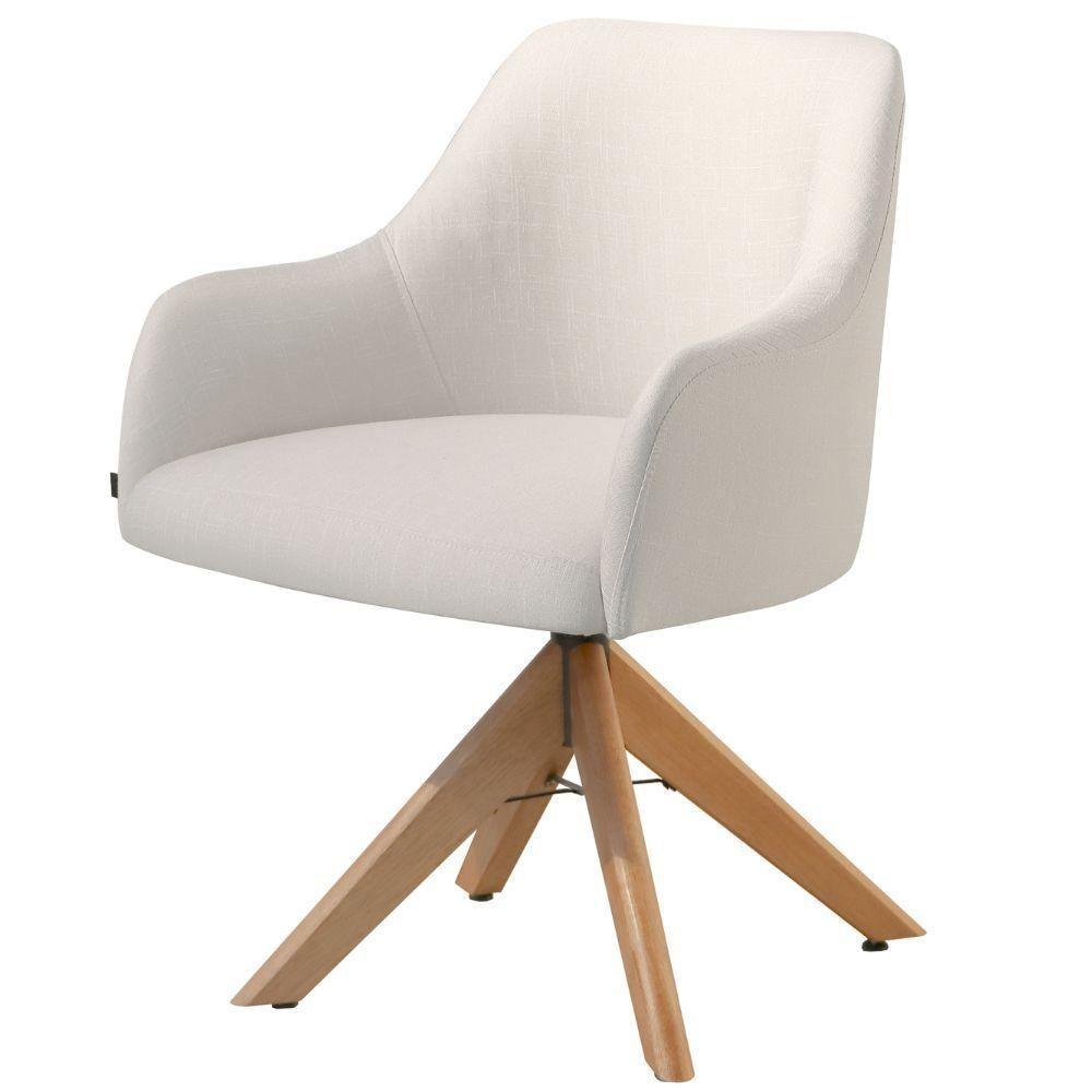 Poltrona Decorativa Hera Linho Nude Com Base Giratória Em Madeira - 1