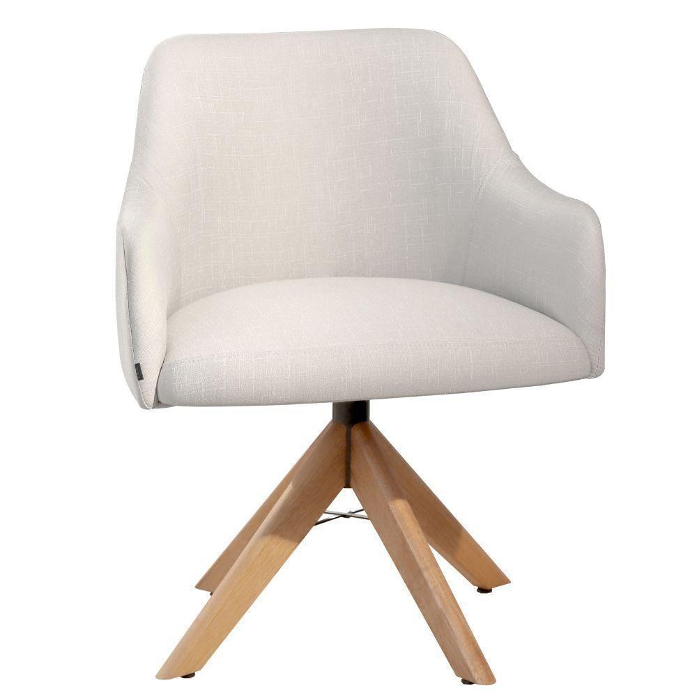 Poltrona Decorativa Hera Linho Nude Com Base Giratória Em Madeira - 4