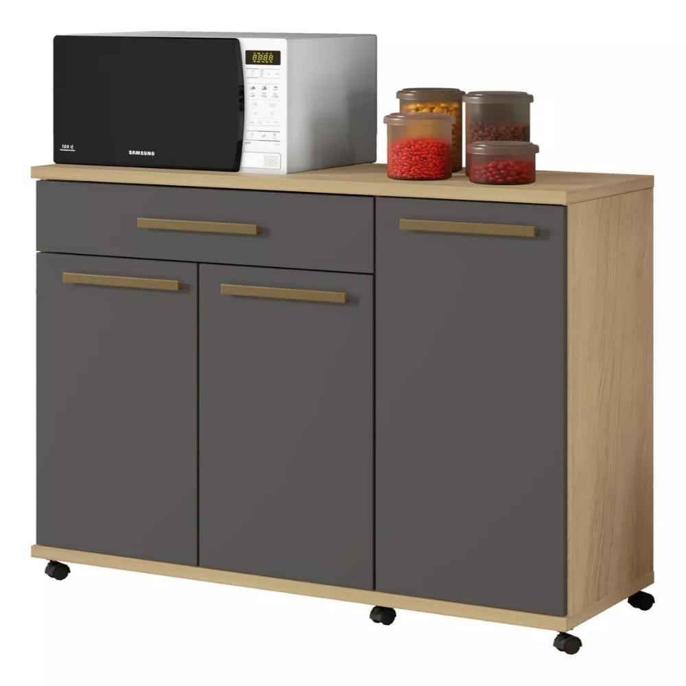 Balcão De Cozinha Parati 3 Portas 1 Gaveta Cinamomo Grafite - 1