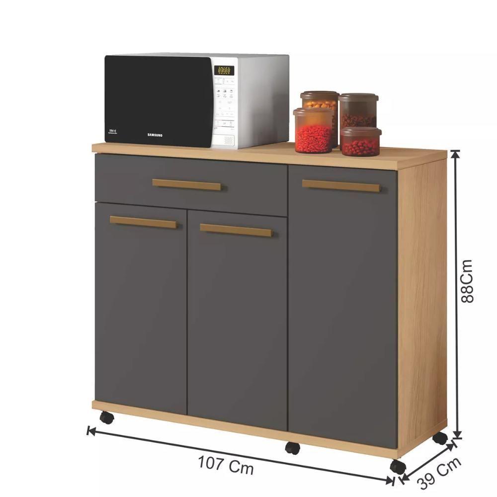 Balcão De Cozinha Parati 3 Portas 1 Gaveta Cinamomo Grafite - 2