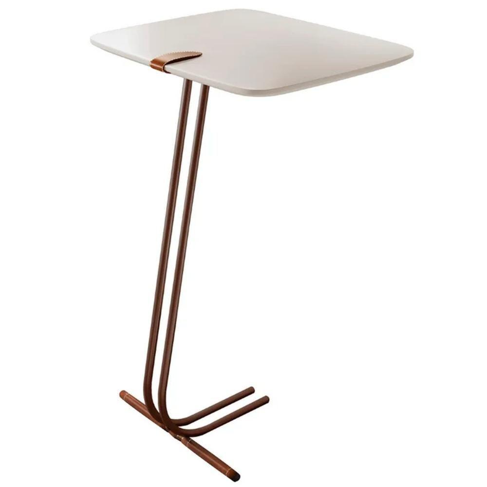 Mesa De Apoio Para Sofá Off White Com Base Em Metal Café - 1