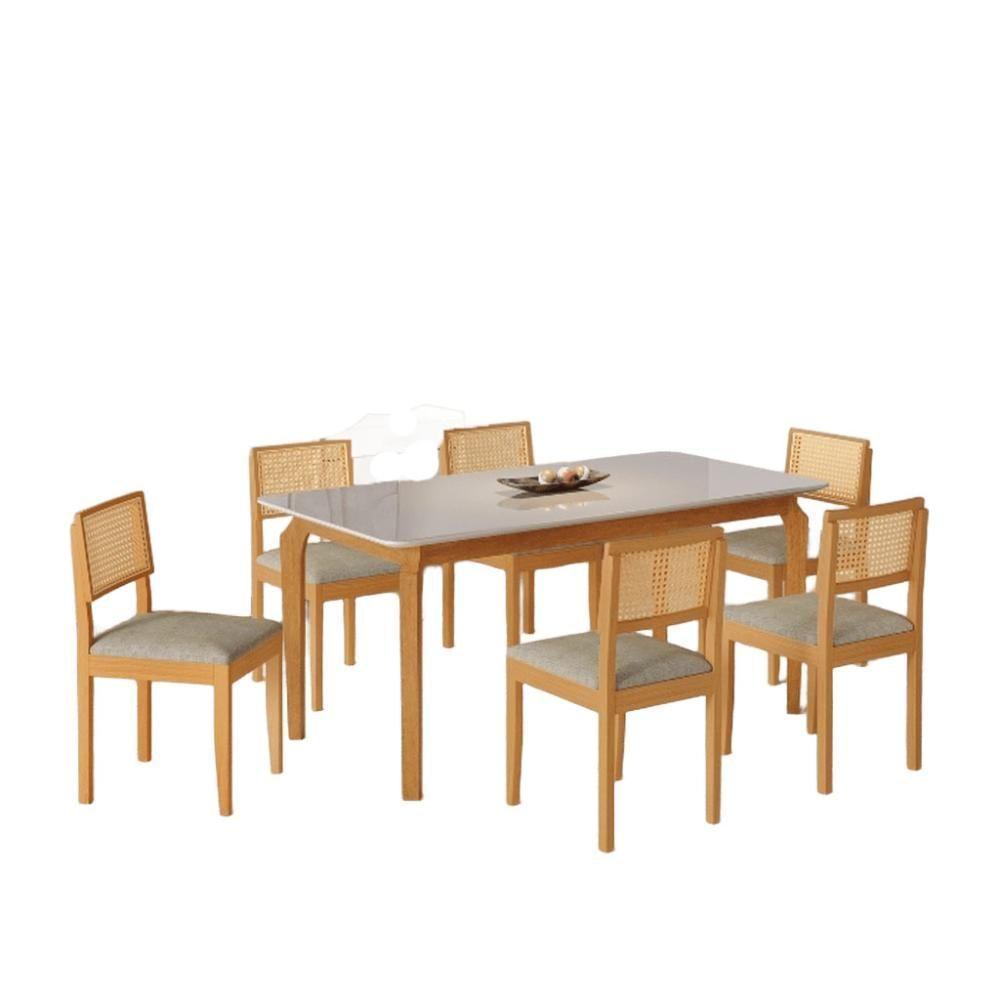 Conjunto Mesa De Jantar Alegra Off White 1,80m Com 6 Cadeiras Jade 03 Linho Cinza - 3