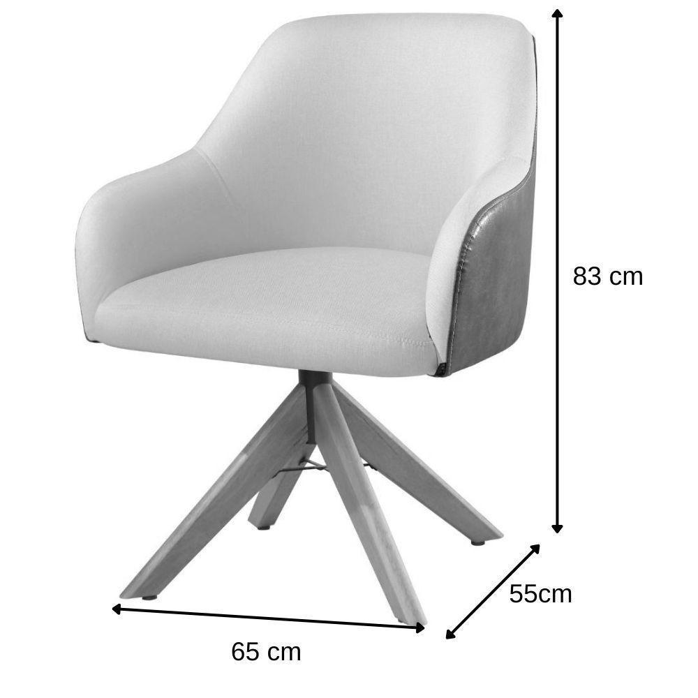 Conjunto Poltronas Decorativa Hera Linho Nude Couro Caramelo Com Base Giratória Em Madeira - 3