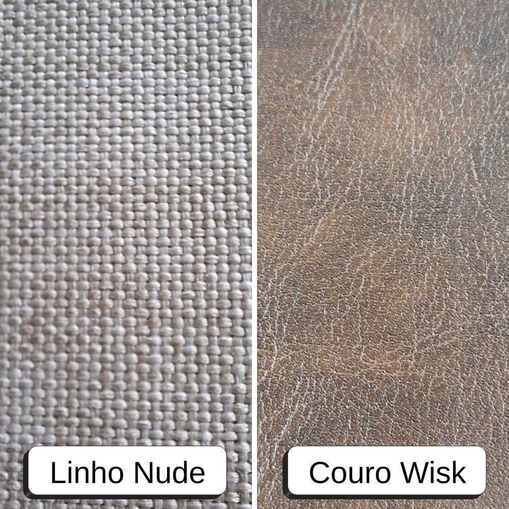 Conjunto Poltronas Decorativa Hera Linho Nude Couro Caramelo Com Base Giratória Em Madeira - 10