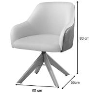 Conjunto Poltronas Decorativa Hera Linho Nude Couro Caramelo Com Base Giratória Em Madeira - 3