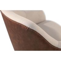 Poltrona Decorativa Hera Linho Nude Couro Caramelo Com Base Giratória Em Alumínio - 6
