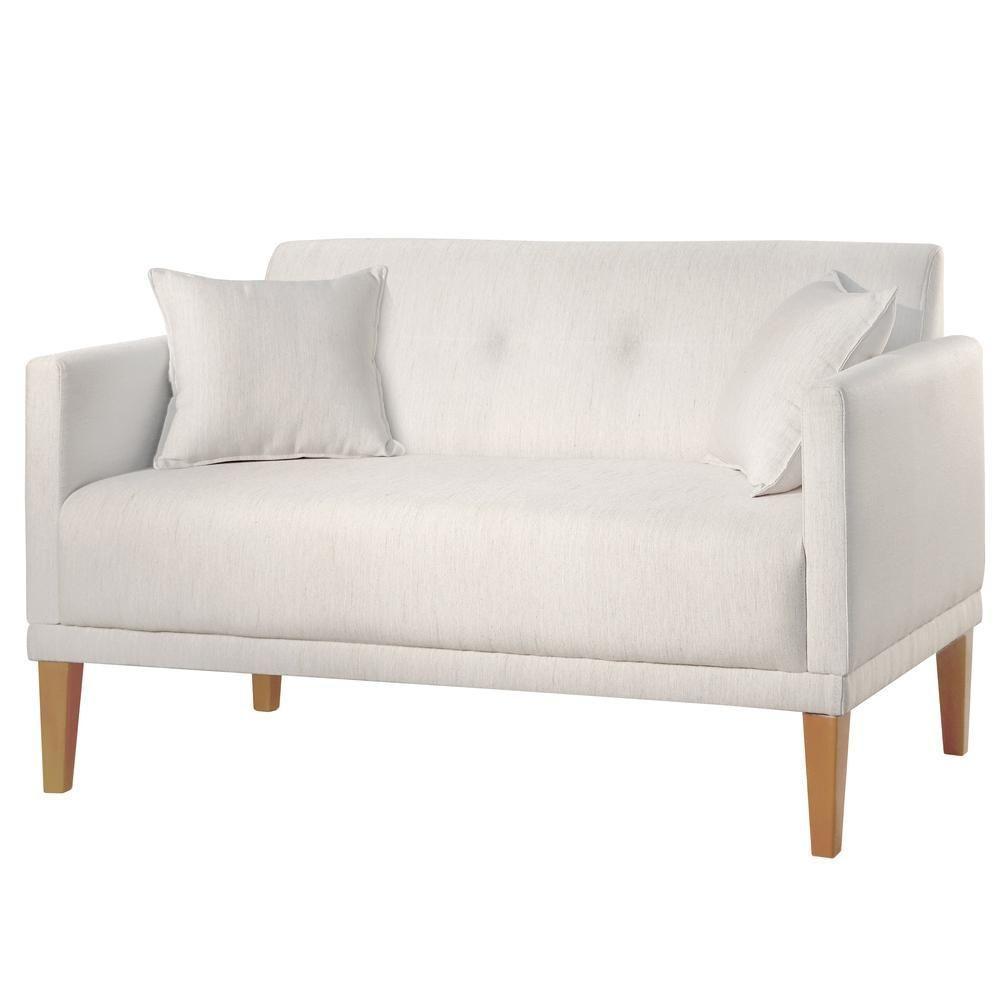 Poltrona Namoradeira Helena Linho Cinza Com Pés Em Madeira - 1