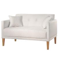 Poltrona Namoradeira Helena Linho Cinza Com Pés Em Madeira - 1