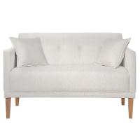 Poltrona Namoradeira Helena Linho Cinza Com Pés Em Madeira