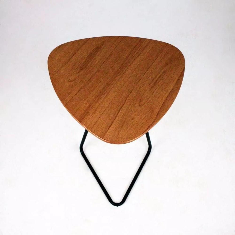 Mesa De Apoio Para Sofá Folha Castanho Base Em Metal Preto 68 Cm - 4