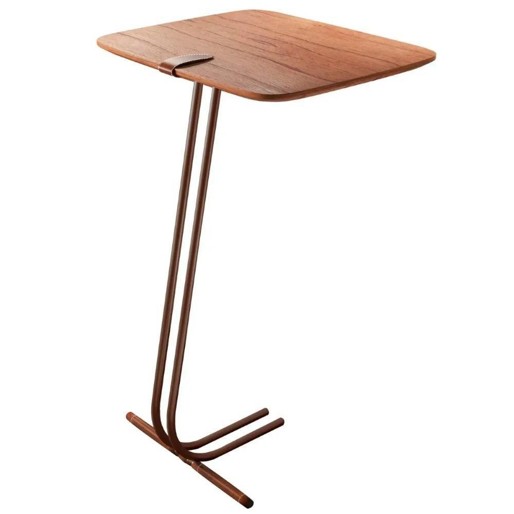 Mesa De Apoio Para Sofá Castanho Com Base Em Metal Café - 1
