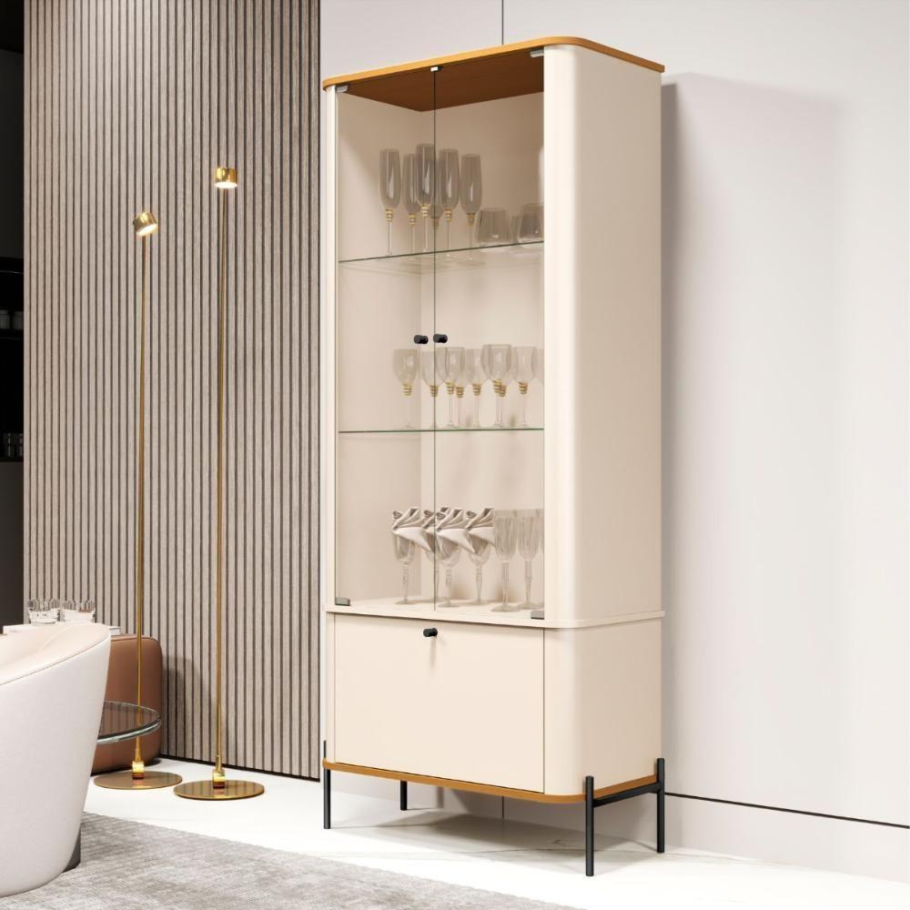 Conjunto Buffet E Cristaleira Rouxinol Off White Nature Preto - 4